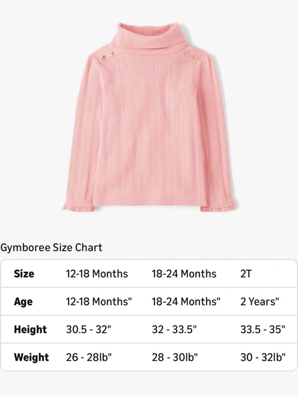 Gymboree Baby and Toddler Long Sleeve Turtleneck Shirt pink 12-18 mo. NEW
